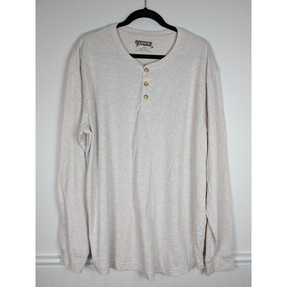 Levis Authentic Henley Shirt Oatmeal Long Sleeve Pullover 1/4 Button Mens XXL - Picture 1 of 10